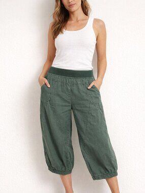 Lux Olive Green Elastic Waist Pants